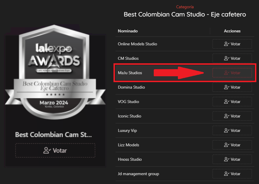 Nominados al Mejor Studio WebCam del Eje Cafetero - Lalexpo Awards 2024